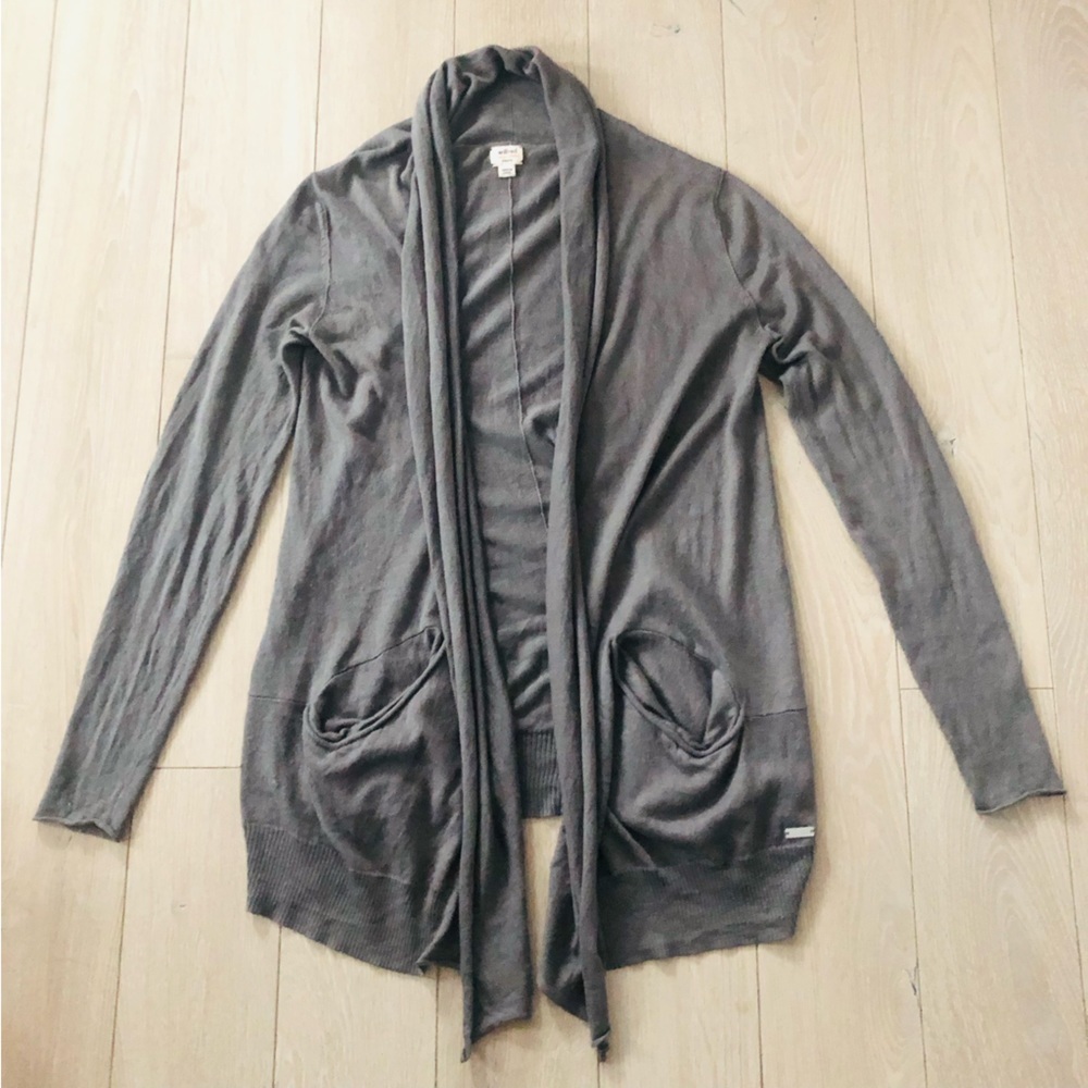 Aritzia Wilfred Silk Cashmere Waterfall Open Front Cardigan in Grey Size S